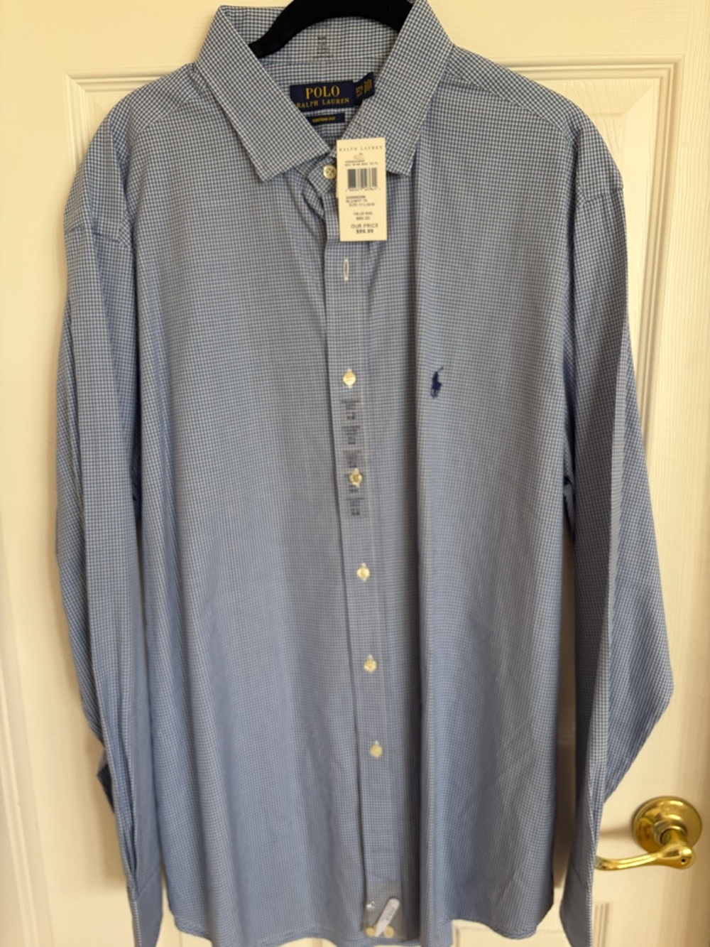 NWT Polo by Ralph Lauren men's Blue Micro-Check 17 1/2 Dress Shirt